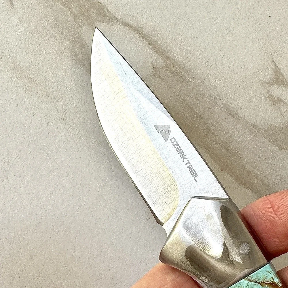 Native Amer Navajo Hunting Knife Number 8 Turquoise Francisco Drop Point Mosaic2